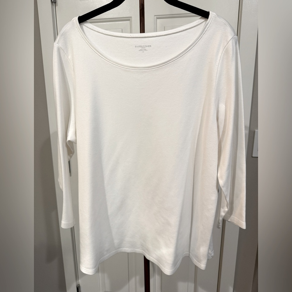 Eileen Fisher White Ballet Neck Organic Cotton Shirt